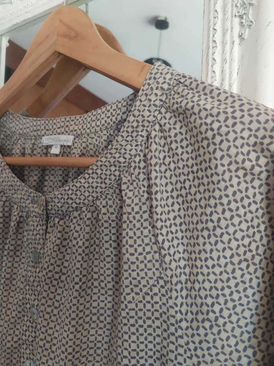 Straboski 100% Algodão Boho Geométrico Peplum Blusa M 38 Mangas Ajustáveis – photo 8
